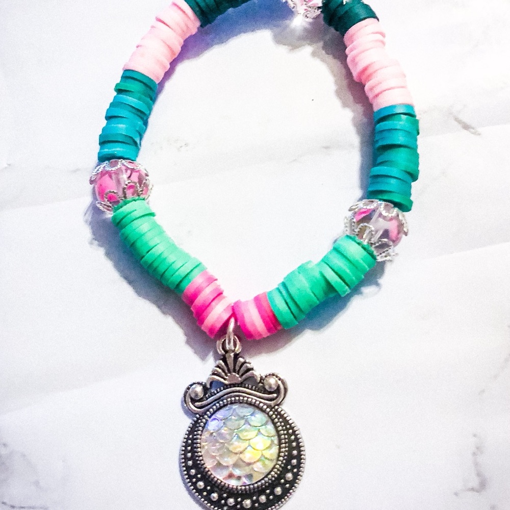 Multicolored Clay Bead Mermaid Charm Bracelet